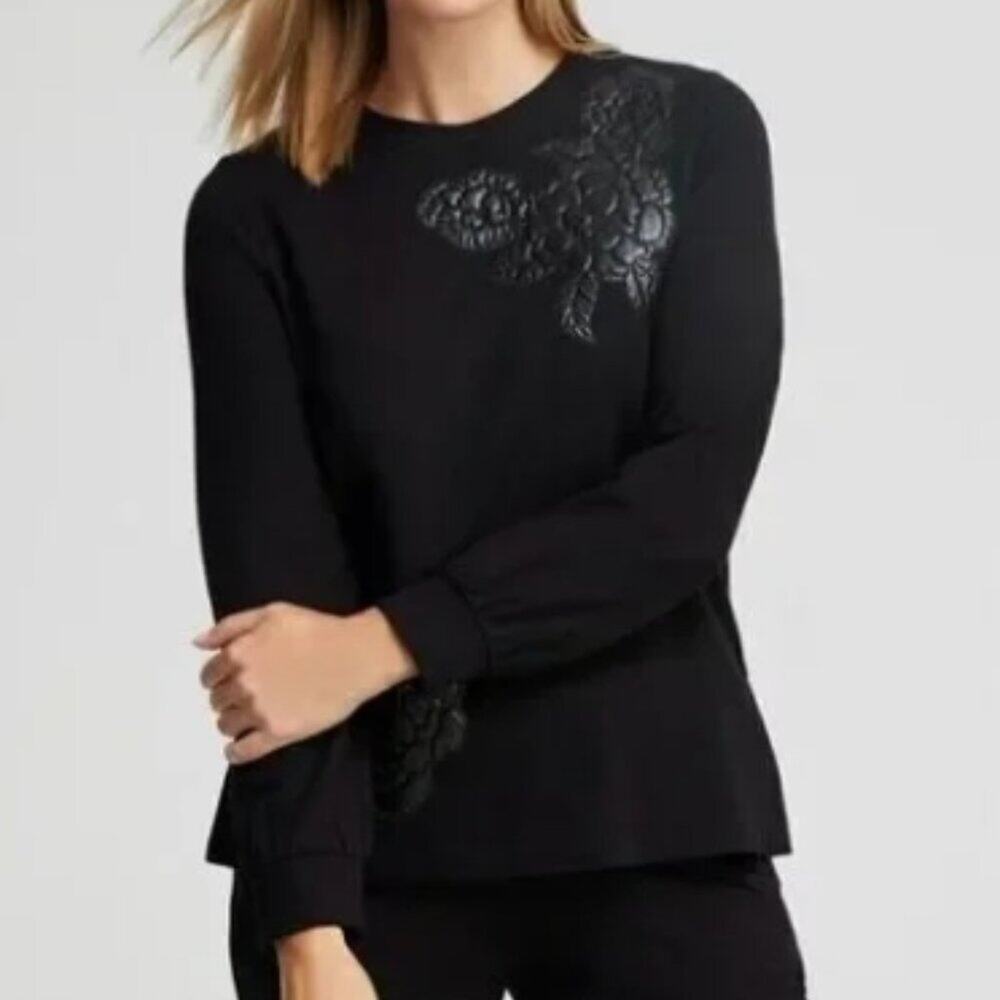 Chico's Zenergy French Terry Faux Leather Sweatshirt